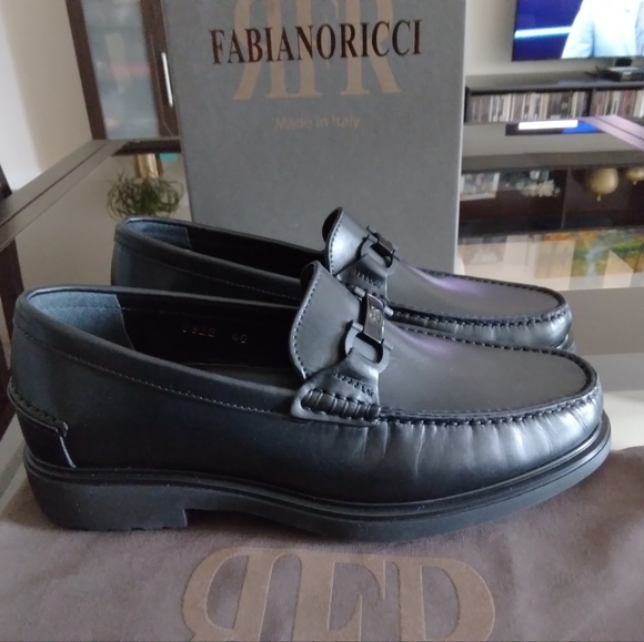 FABIANO RICCI MENS BLACK LEATHER LOAFERS SIZE 40EU - Picture 2 of 6